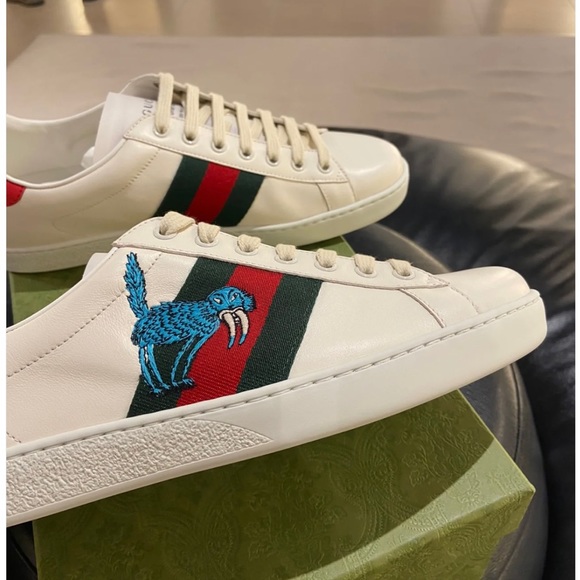 NIB GUCCI Men's Freya Hartas Ace Sneaker In White Leather Size US 7.5 G 7 - Picture 3 of 7